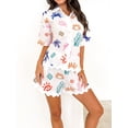 thumbnail image 5 of Niusricy Women's Summer Loungewear Set Ladies Short Sleeve T-Shirts Lapel Button Shirts Fashion Print Tops with Ric Rac Trim Shorts Junior Girls Funny Graphic Sleepwear Outfits for Daily Vacation, 5 of 7