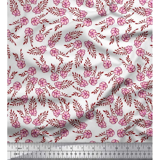 Soimoi Georgette Viscose Fabric Leaves & Floral Block Fabric Prints by Yard 42 Inch Wide