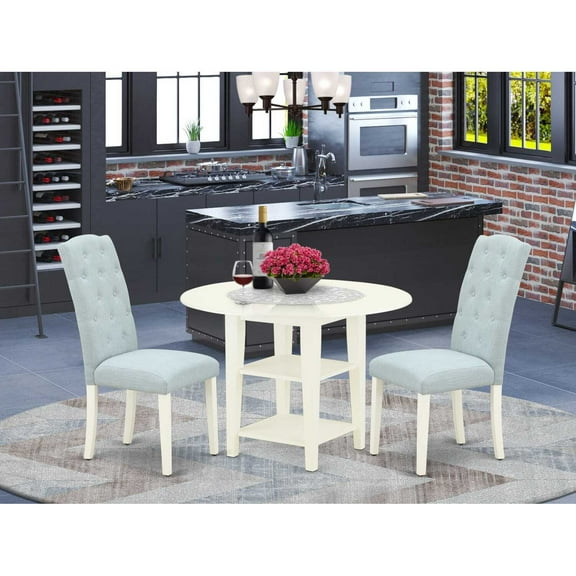 East West Furniture Sudbury 3-piece Wood Dining Set in Linen White/Baby Blue