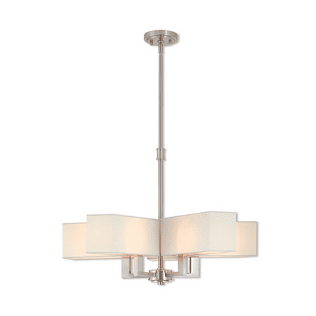 

Chandeliers 5 Light With Brushed Nickel Hand Crafted Off-White Fabric Outside & White Fabric Inside Hardback 26 inches 200 Watts - World of Crystal