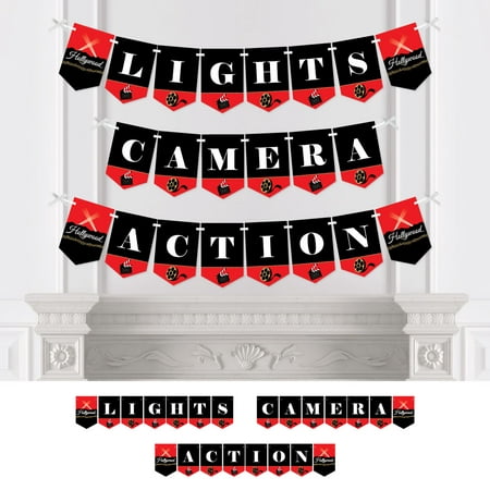 Red Carpet Hollywood - Movie Night Party Bunting Banner - Party Decorations - Lights, Camera, Action