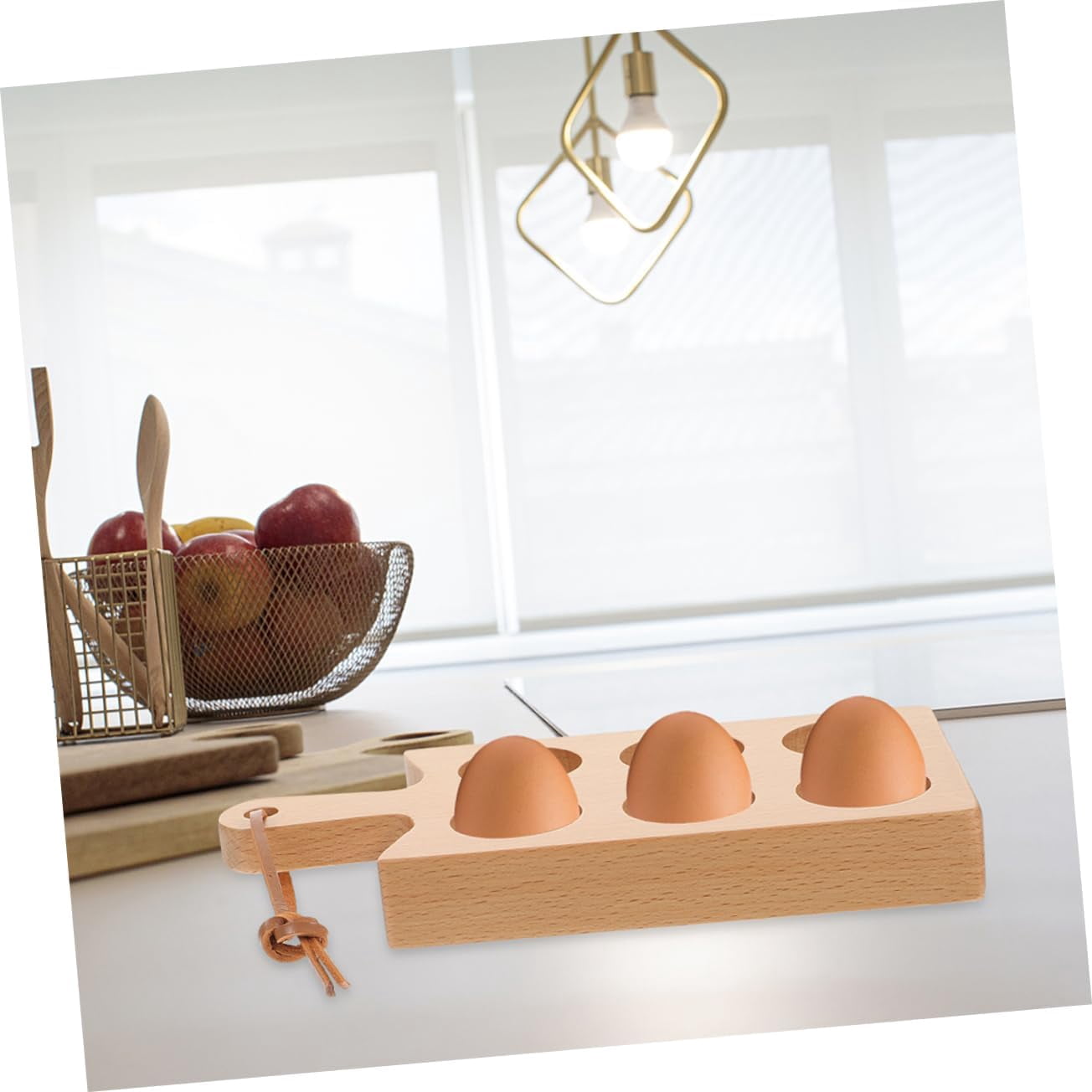ABCISI Wooden Egg Tray with 6 Compartments and Handle, Deviled Egg Board Platter Holder for Refrigerator Kitchen Countertop Organizer, 8.66X4.33X1.06 Inches