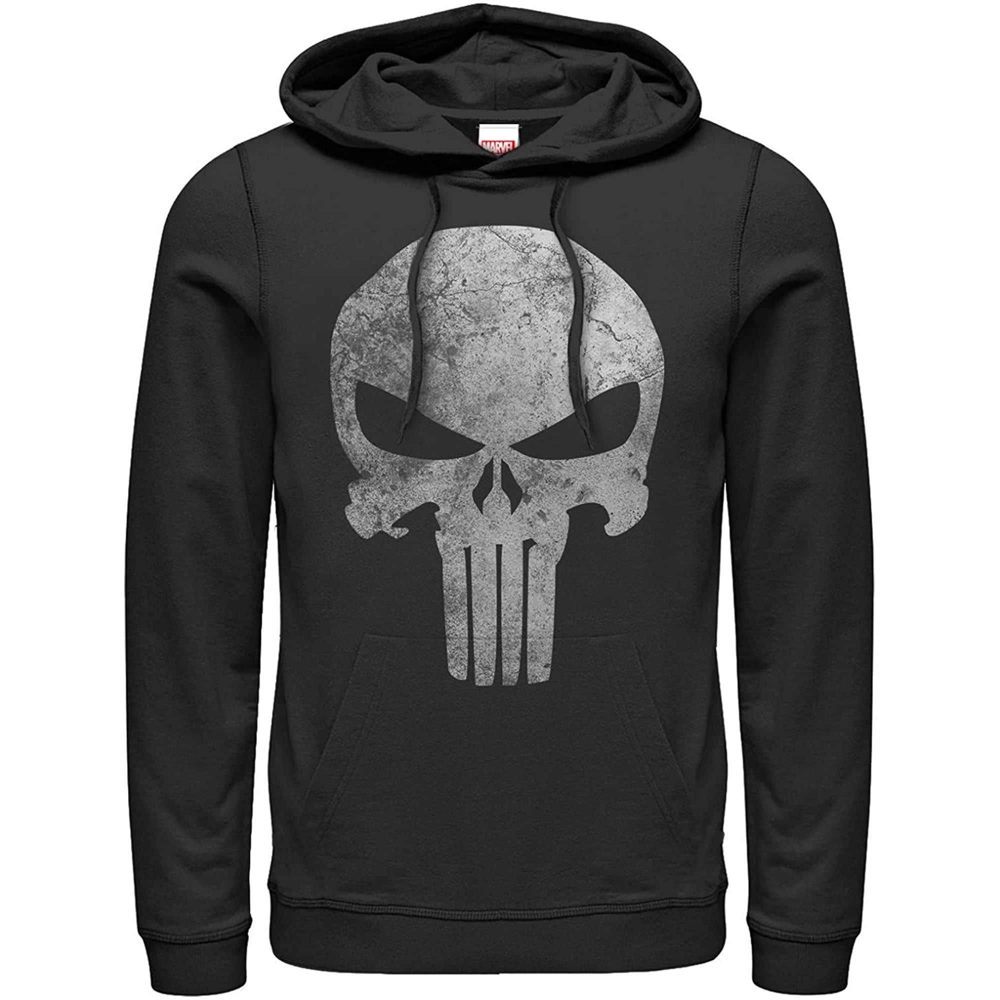 Men's Marvel Punisher Retro Skull Symbol Pull Over Hoodie Black X Large