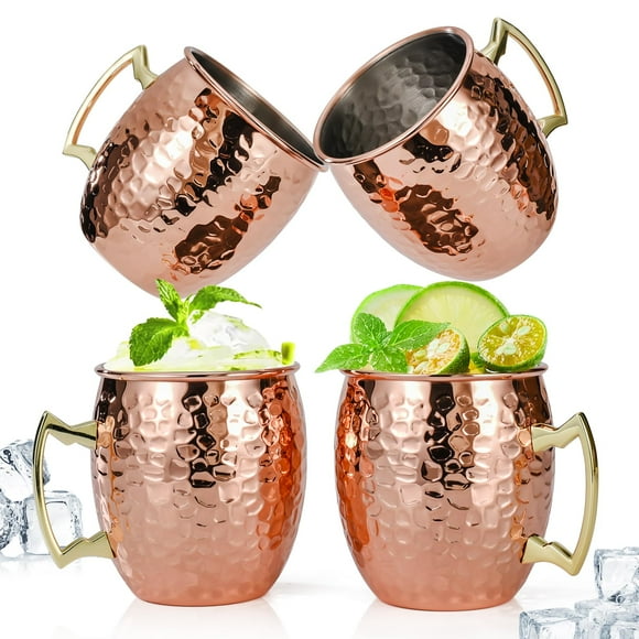 Juego de tazas Moscow Mule Amrules, 500 ml, cobre martillado con acero