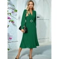 thumbnail image 5 of Women'S Long Sleeve Flared A Line Dress Wedding Guest Casual Semi Formal Office Lady Dresses with Belt Green M, 5 of 9