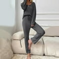 thumbnail image 2 of hxobax Womens Waffle Pajama Sets 2 Piece Cute Rib Sleepwear Loungewear Long Sleeve Crewneck Button Down Shirts Tops and Elastic Waist Drawstring Pants Pjs Matching Set Nightwear,Dark Gray,Medium, 2 of 8