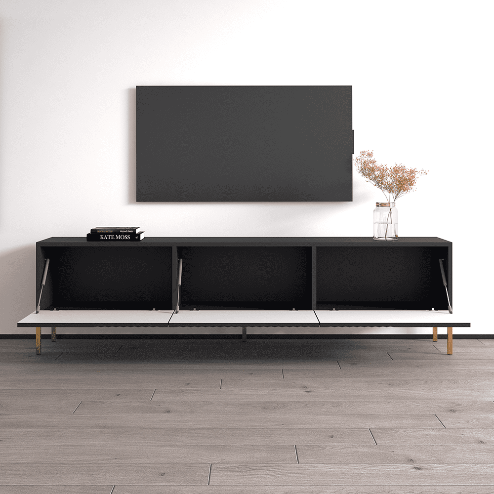 Exito 01 TV Stand for TVs up to 85", Mid-Century Modern High Gloss 75" Entertainment Center, TV Media Console with Storage Cabinets