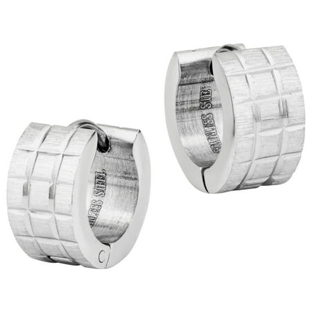 Stainless Steel Square Cut Grooves Thick Huggie Hoop Earrings for (Best Way To Cut Thick Steel)