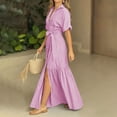 thumbnail image 5 of Xaqiouau Women Solid Color V Neck Short Sleeve Wrap Maxi Dress Waist Tie Front Slit Elegant Flowy Boho Chic Casual Vacation Daily Summer Dress Pink XXL, 5 of 5