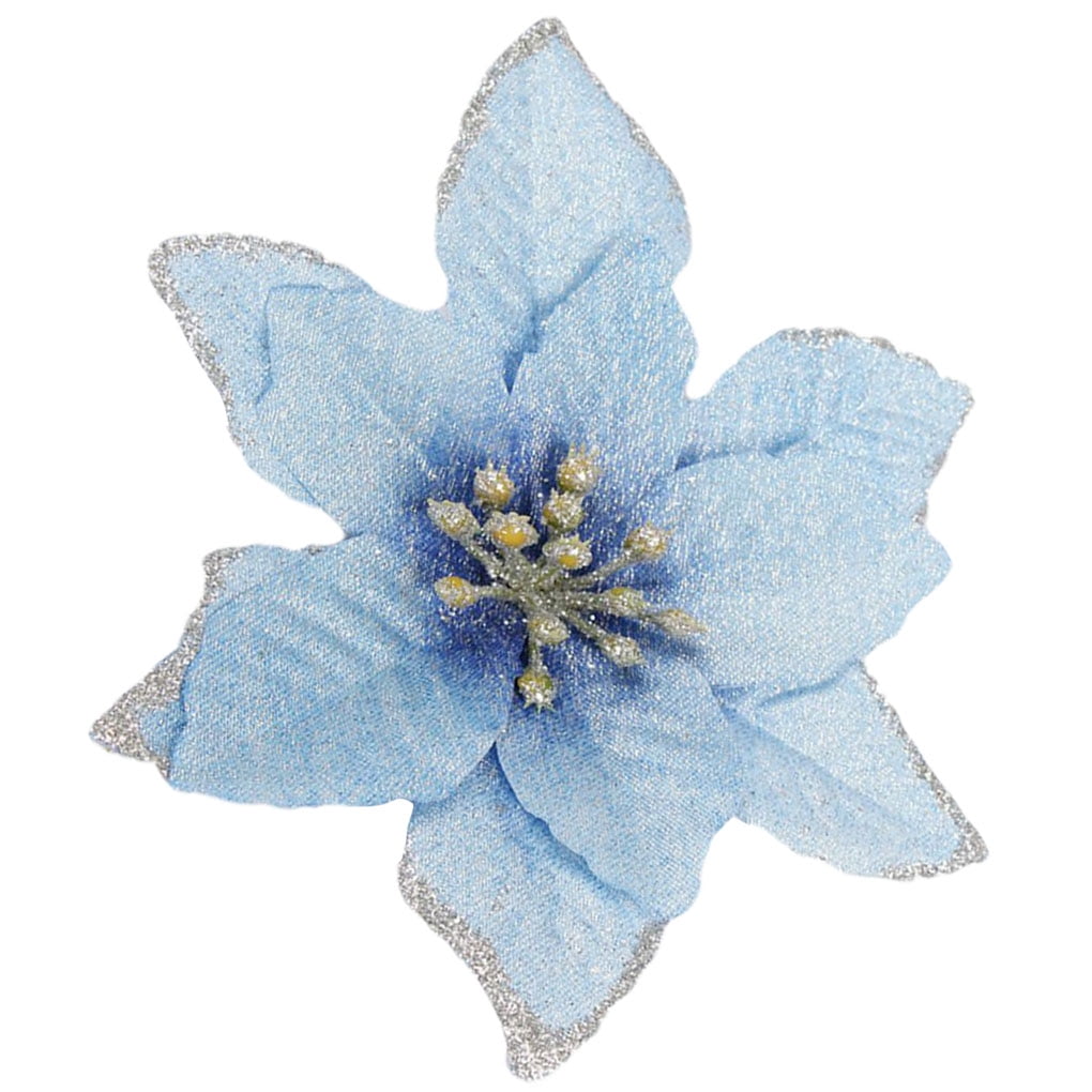 Irene Inevent 1pc Christmas Tree Decorative Fake Flower Artificial Glitter Flower Head Xmas Decoration - Blue