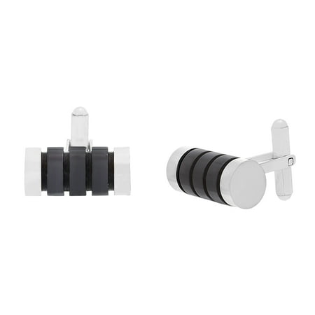 Two-Tone Stainless Steel Black Cylinder Cufflinks