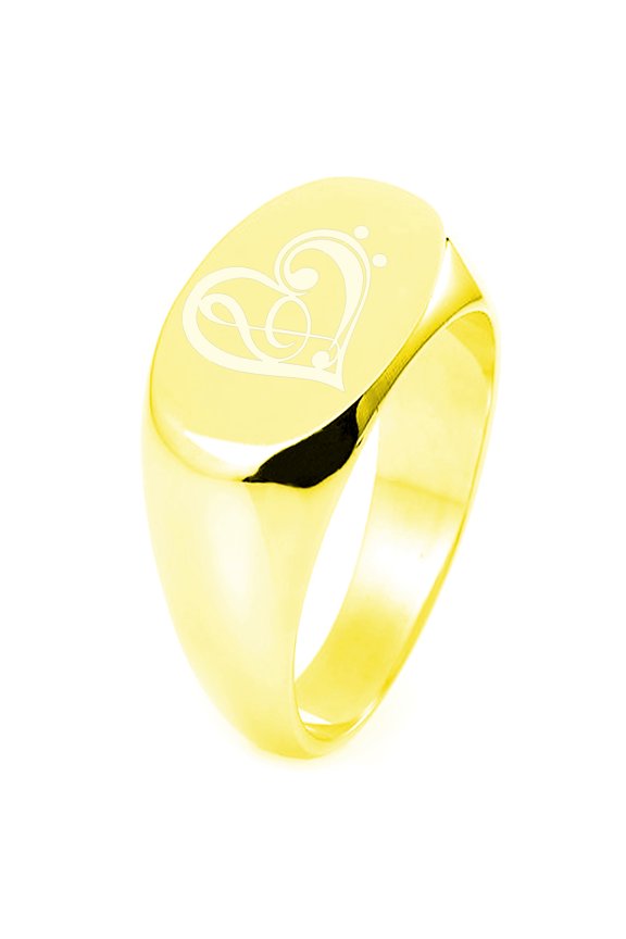Sterling Silver Treble Bass Clef Heart Engraved Oval Flat Top Polished Ring