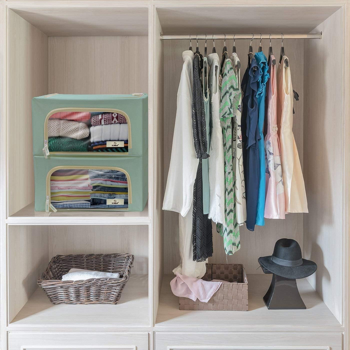 Sorbus Storage Bin with Metal Frame, Stackable & Foldable with Clear Window & Handles, Organization for Closets