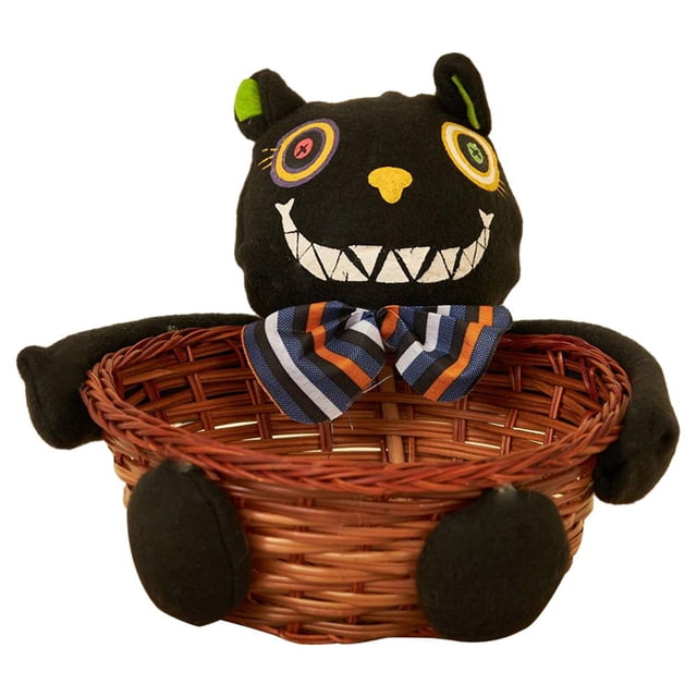 Fantasma Candy Display Bowl Basket Lindo Halloween Natural Mimbre (Gato) Negro 1pc