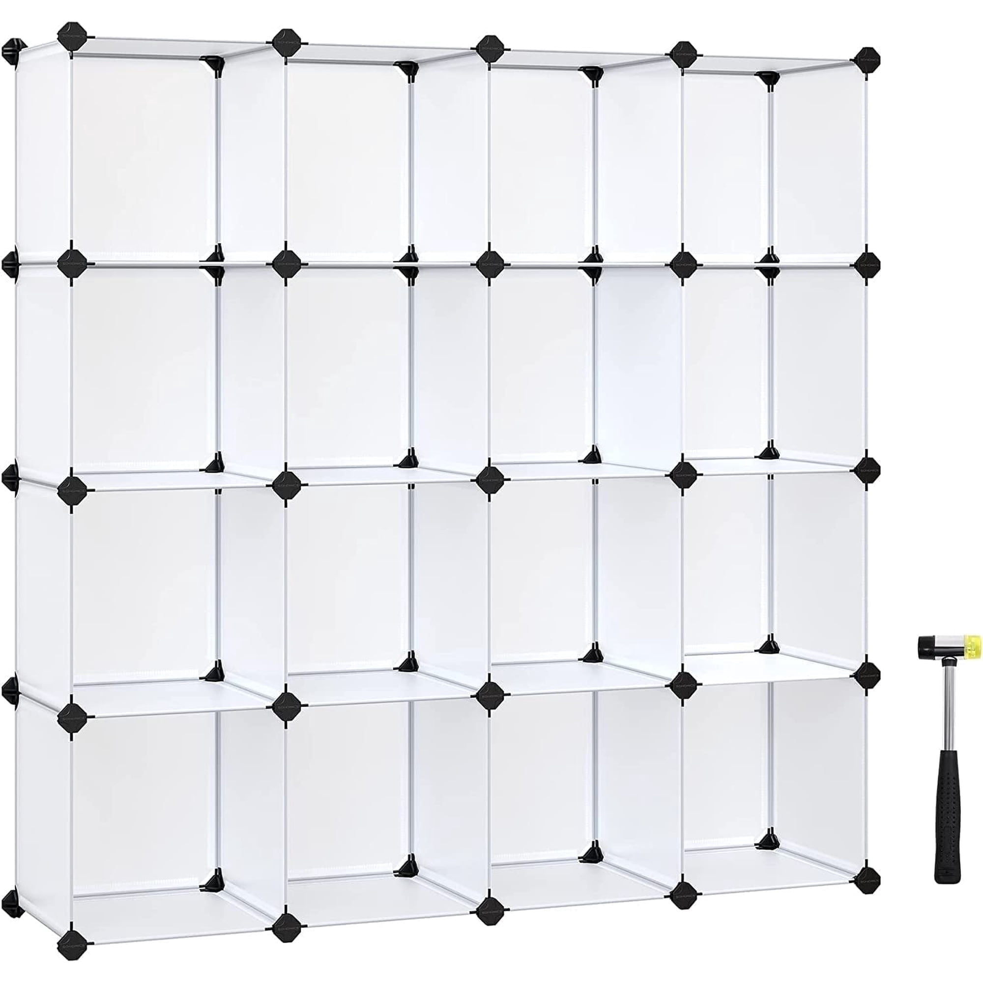 DIY 16 Cube Storage Organizer Shelf Closet Cubbie Storage Bookcase for Bedroom Living Room White Translucent
