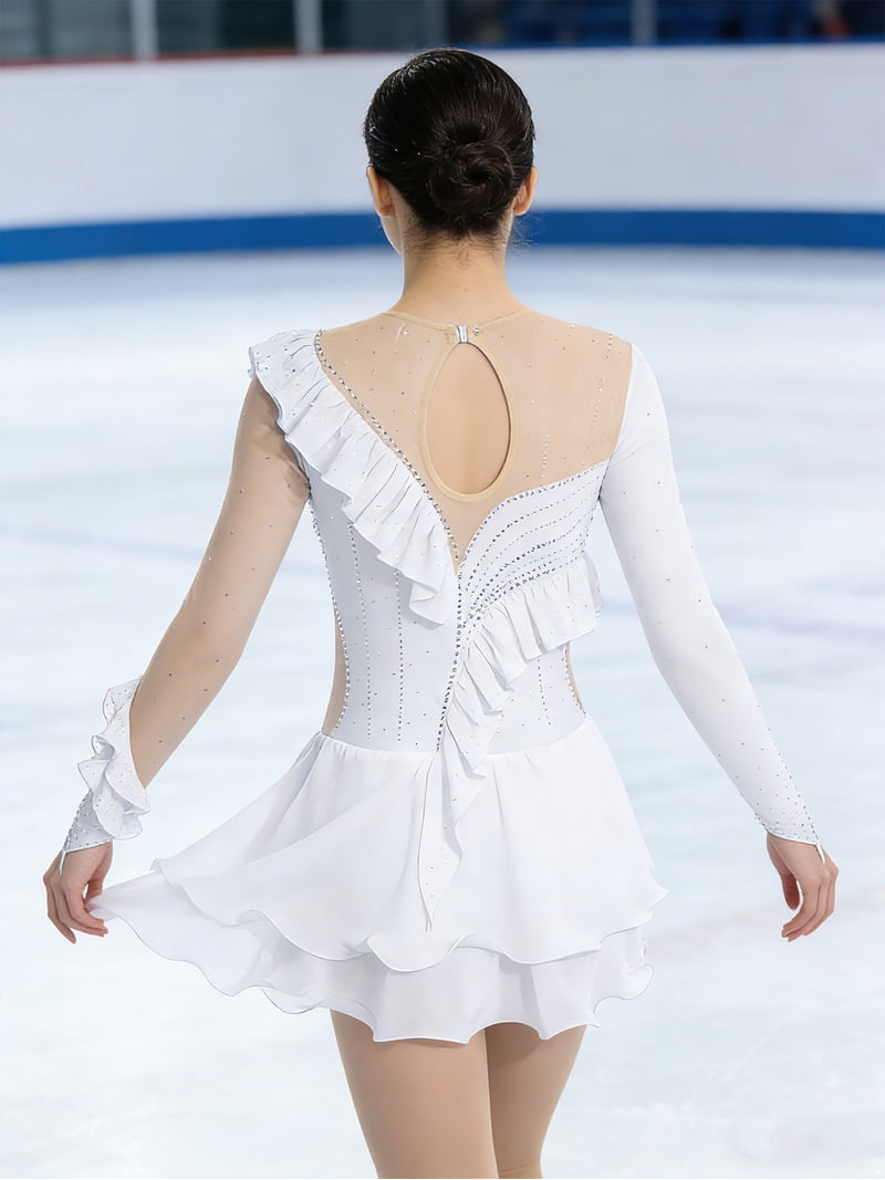figure skating white dress Ice Long-Sleeved Beaded Roller Skating Skirt Wings Style(White, S) : Clothing, Shoes & Jewelry 82% nylon Elite Xpression - Pure White