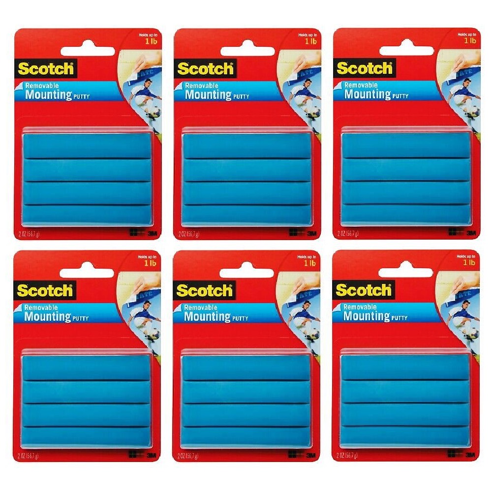 Scotch Removable Mounting Putty 2 oz Adhesive Blue, 6 Pack