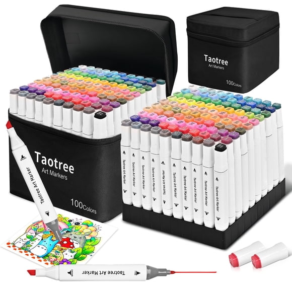 Juego de marcadores de alcohol Taotree de 100 colores con funda y soportes