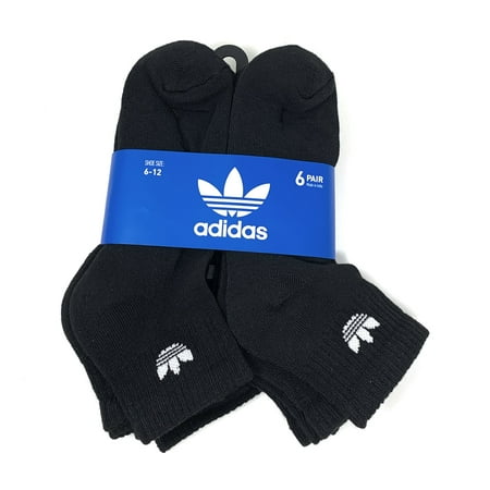 Adidas Originals Unisex 6 Pair Quarter Socks, Black, (Shoe size 6-12)
