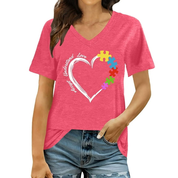 Women's Short Sleeve T-shirt Awareness Shirt For Women I Wear Blue Tshirt Mom T Shirt Puzzle Piece Short Sleeve Tops,Pink Women's Short sleeve T-shirt M