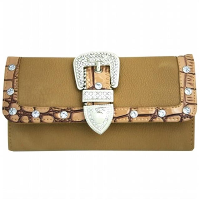 Women's Western Rhinestone Studded Wallet - Beige