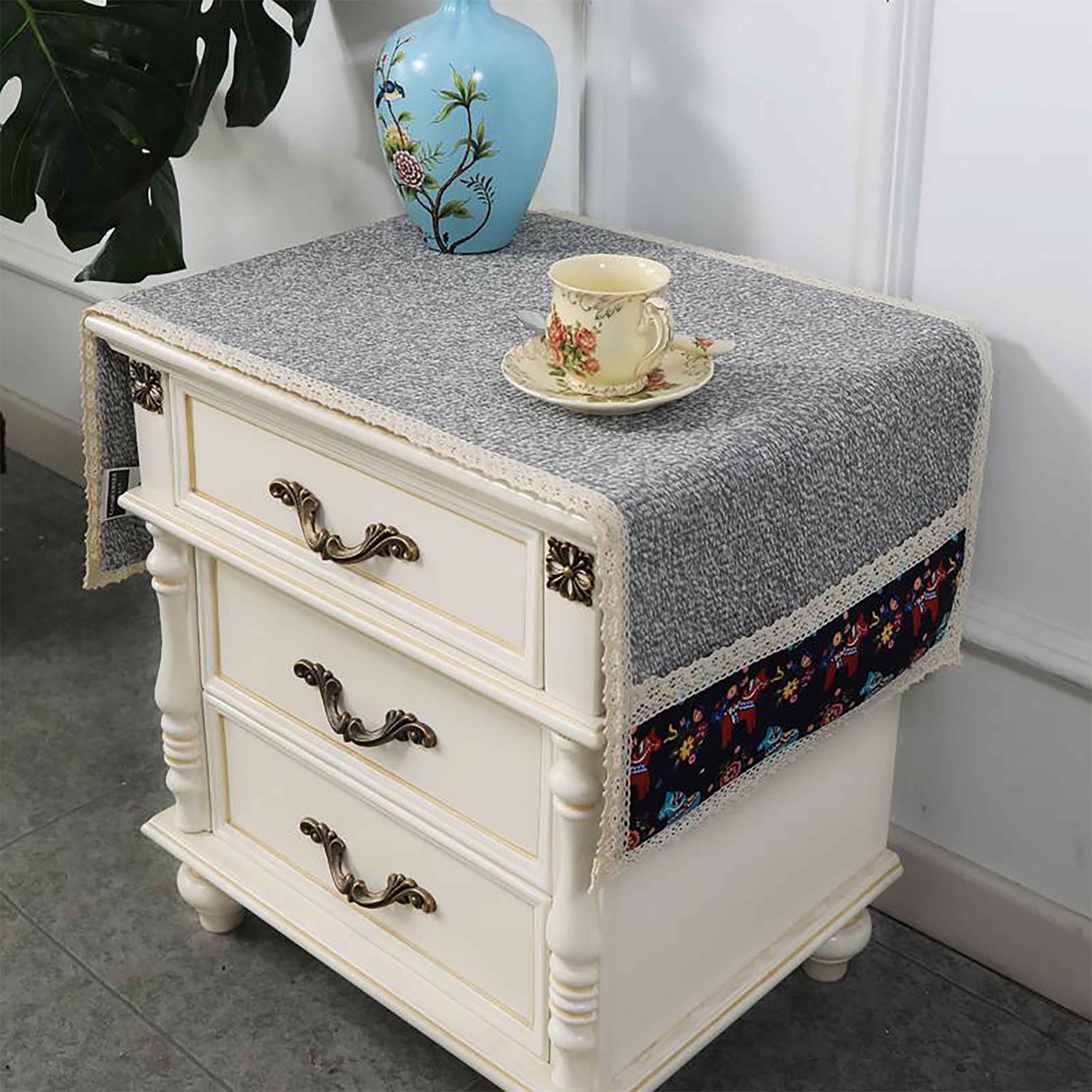 Nightstand Cover Weave Cover With Lace Trim,Boho Bedside Cover