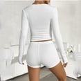 thumbnail image 4 of UYISJ Women 2 Piece Pajama Set Long Sleeve Button up Crop Top and Slim Shorts Comfy Loungewear Sweatsuits Sleepwear PJ Set, 4 of 4