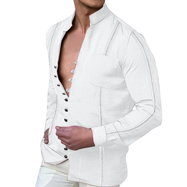 Men's Beach Holiday Pro Shirt with Button-Front Stand Collar for Everyday Wear and Relaxed Fit