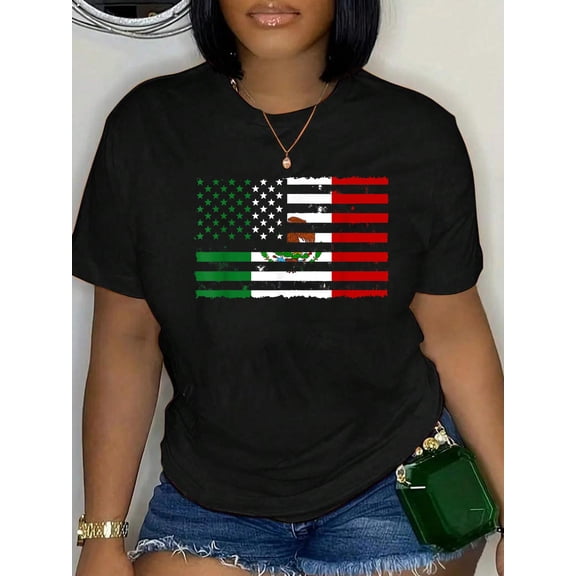 Mexico USA Flag Cinco De Mayo Spanish Heritage Mexican Gift Relaxed Fit Classic Comfort Cotton T-Shirt Women's Men's Graphic Tee Crew Neck summer vacation Tops