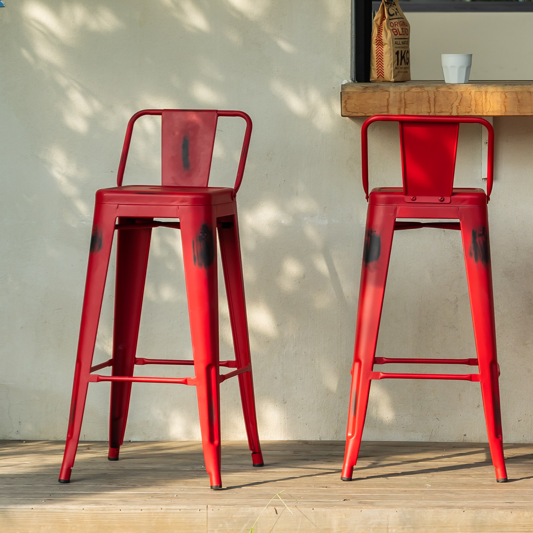 Homy Casa 29" Industrial Metal Bar Stools Set of 2 with Low Back, Red