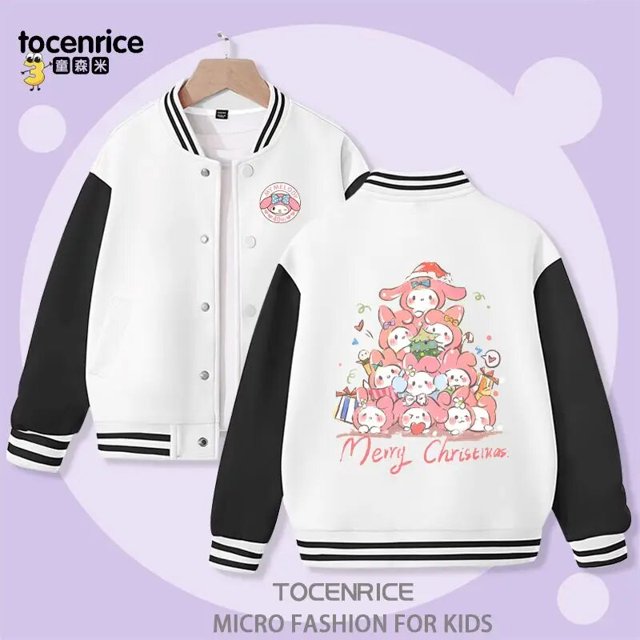 Cute Sanrio Cinnamoroll Jacket Hello Kitty My Melody Kuromi Overcoat Spring Autumn Kids Loose Sports Baseball Uniform Clothes