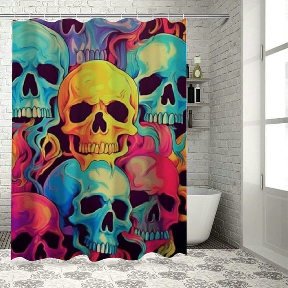 Patifu Skulls Colors Psychedelic Art Bathroom Décor Set with Hooks 100% Polyester Fabric Home Bathtubs Shower Curtain Decoration 36"x72