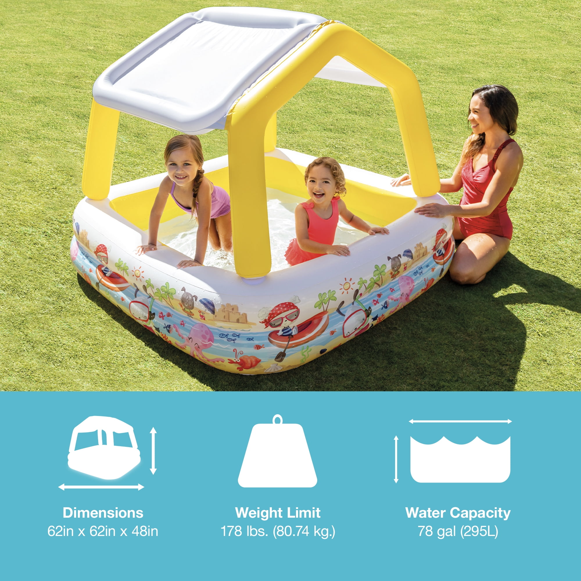 Intex 5ft x 48in Inflatable Ocean Scene Sun Shade Kids Pool With Canopy