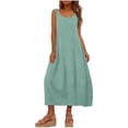 thumbnail image 2 of Zynoxe Midi Dresses for Women Classic Square Neck Sleeveless Beach Dress Flowy A-Line Solid Color Women's Cotton Linen Dresses Breathable Casual Loose Shift Sundress with Pockets 2XL, 2 of 10