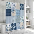 thumbnail image 5 of Blue Floral Shower Curtain Set - Standard 72" x 72" Washable Bathtub Curtain with 12 Hooks, Spring Flowers Plants Patchwork Grid Bohemia Waterproof Fabric Shower Curtains for Bathroom/Bathtub Décor, 5 of 6