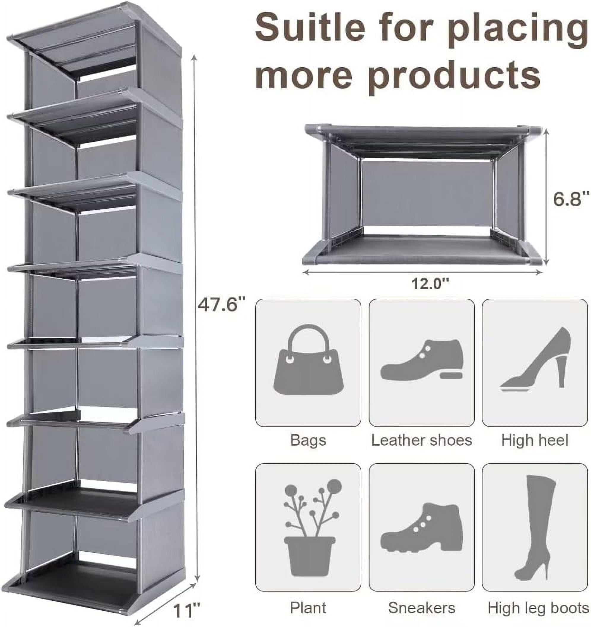 LASIEYO 8 Tiers Shoe Rack, Vertical Narrow Shoe Shelf Storage Organizer Sturdy Space Saving, Tall Narrow Shoe Rack for Entryway Closet Hallway, Grey