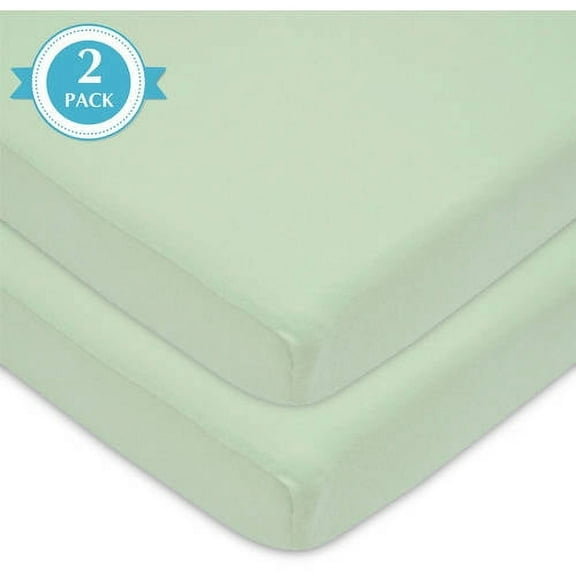 American Baby Company 2 Pack 100% Natural Cotton Fitted Mini Crib Sheets 38" x 24" - Soft & Breathable Small Nesting Portable Sheets, Fits Pack N Play Mattresses, Celery, for Boys & Girls