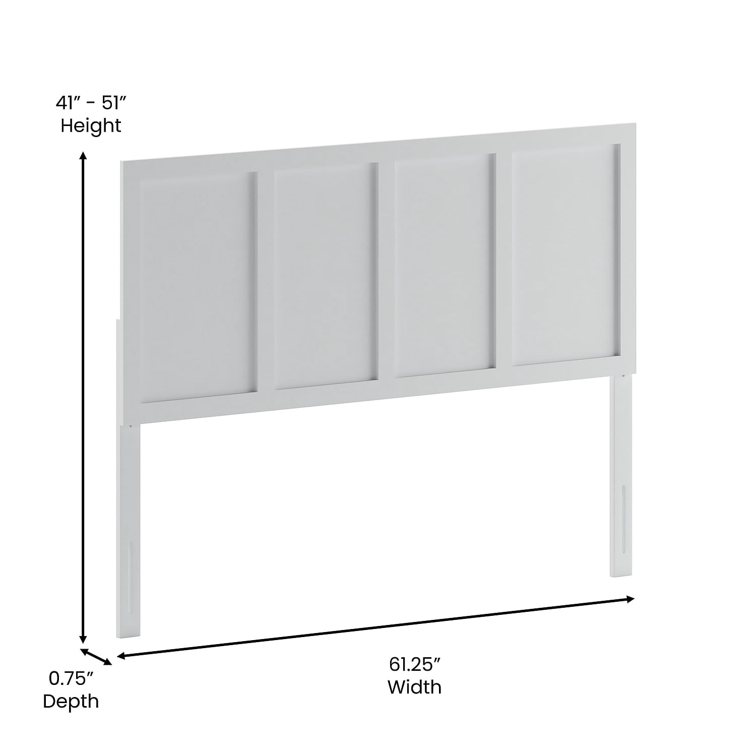 Flash Furniture Oliver Queen Size Wooden Four Panel Adjustable Headboard 61.25"W x 0.75"D x 41" - 51