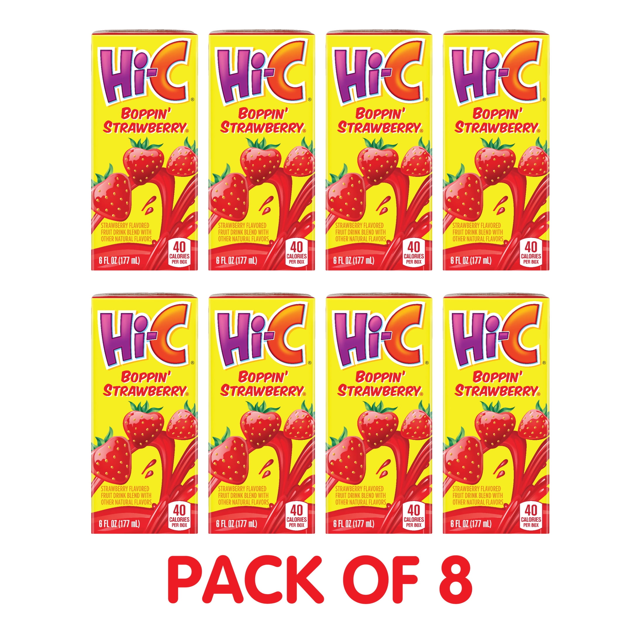 Hi-C Boppin' Strawberry Juice Drink Cartons, 6 fl oz, 8 Pack