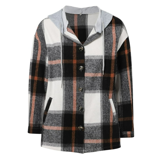 Veste en Denim pour Femmes, Veste Surchemise à Carreaux Boutonnée Manches Longues Tenues Automne 2024