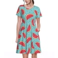 thumbnail image 1 of Bixox Robe d'Été à Manches Courtes pour Femmes Robe Ample Longueur Genou avec Poches-Pastèque, 1 of 7