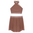 thumbnail image 4 of TSSOE Kids Girls Lyrical Jazz Contemporary Ballet Dance Outfits Sparkly Halter Neck Sleeveless Crop Top with Skirts Set Dusty Pink 6, 4 of 5