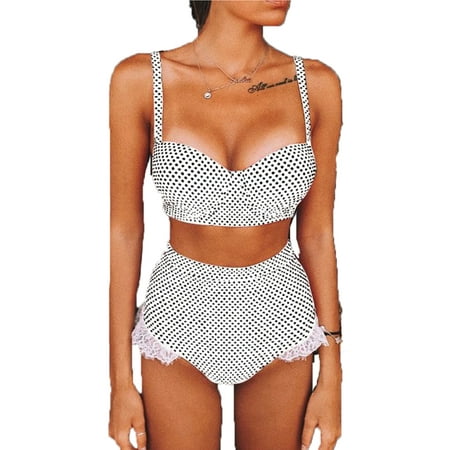 HUJUKULUDUSU Women Bikini Swimsuits Sets Dot Print Padded Top High Waisted Bottoms