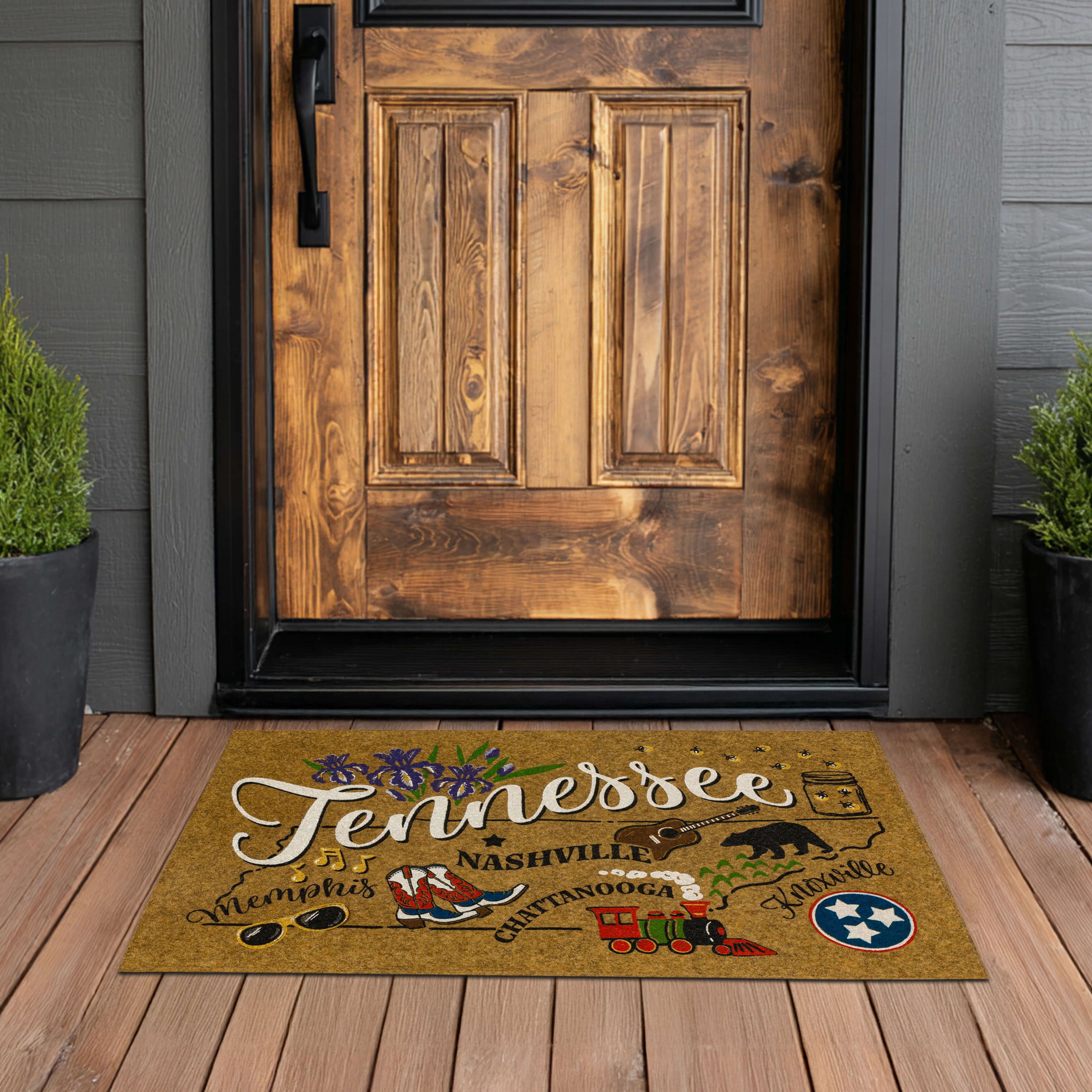 Mohawk Home Tennessee Indoor/Outdoor All Weather Polyester Rubber Backed Rectangle Doormat, Tan, 18" x 30"