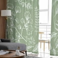 Sage Green Fern Leaves Window Tulle Curtains for Living Room Kitchen