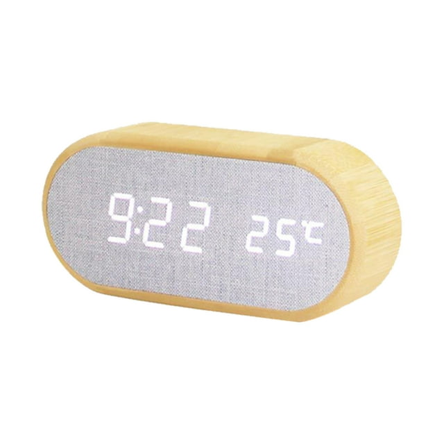 Ohufall Round Wooden Digital Alarm Clock 4 Alarms Sound Control Dimmable LED Desk Clock Bedside Home Decor For Bedroom Table