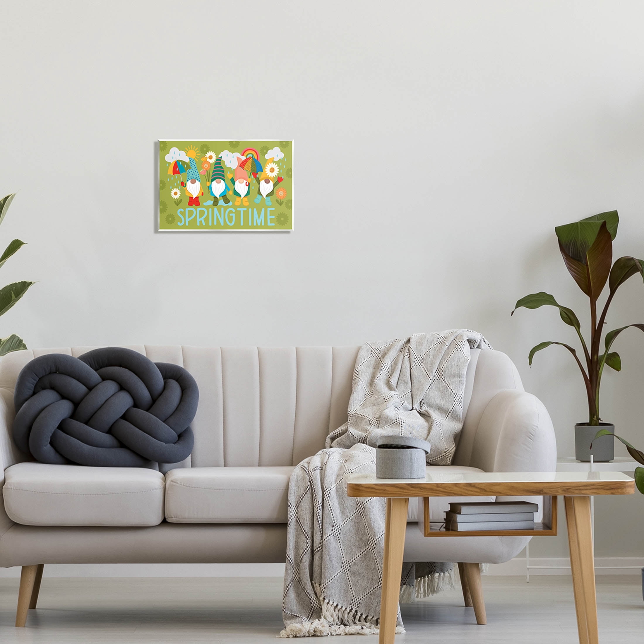 Springtime Rainy Garden Gnomes Holiday Graphic Art Unframed Art Print Wall Art