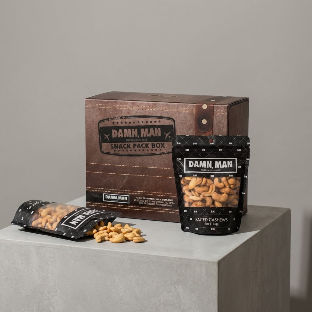 Damn, Man Salted Cashews Snack Pack Gift Box - 4 Bags of Gourmet Roasted Nuts - 1 lb Total