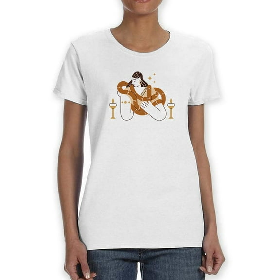 Woman With Pet Snake Shaped T-Shirt Women -Image by Shutterstock, Female Medium