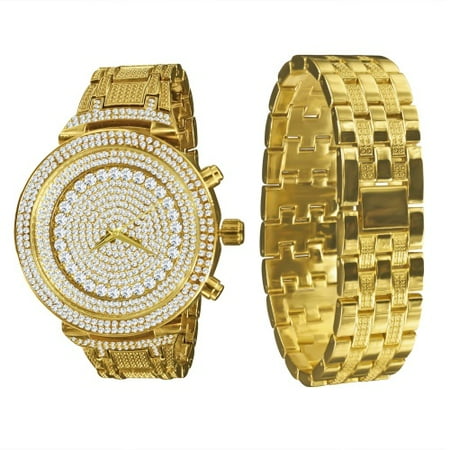 - 14K Yellow Gold Bling Master Watch/Bracelet Set